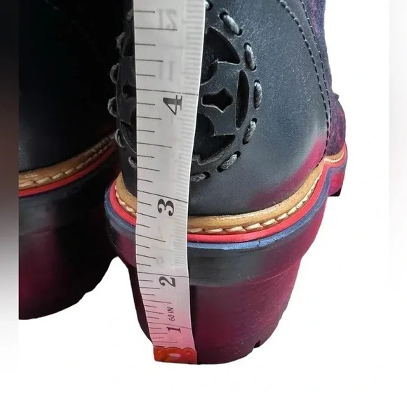 Tory Burch Womens Boots Miller 60MM Checked Wool Calf Leather Navy Size 8 - Picture 8 of 13